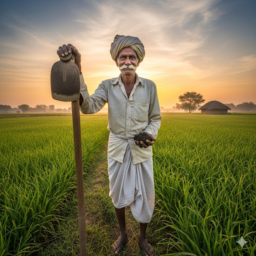 indian farmer standing in his farm