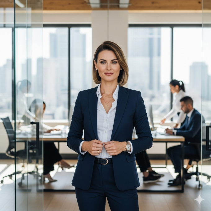 A corporate woman's power dressing at the office
