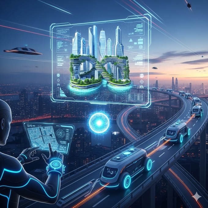 A digital graphics image depicting future technology