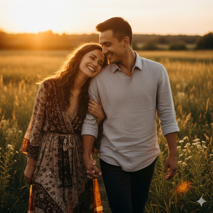 A picture of a happy couple feeling connected.