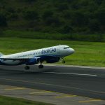 A picture of an Indigo flight landing