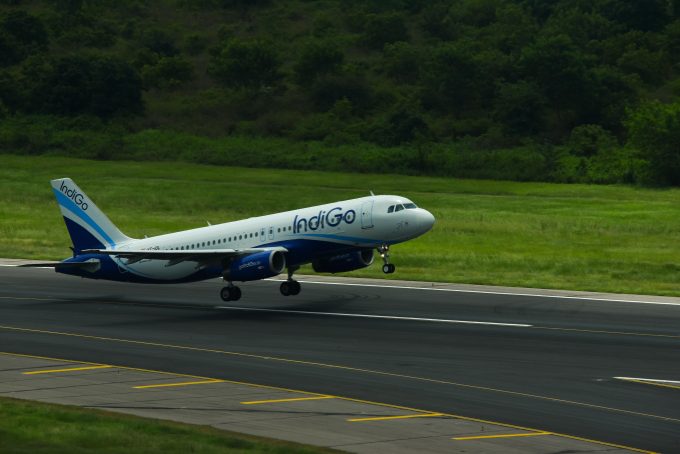 A picture of an Indigo flight landing