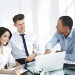 Business professionals planning digital transformation strategy