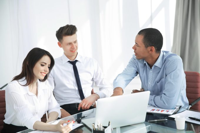 Business professionals planning digital transformation strategy