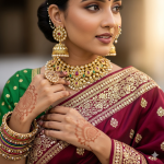 Close-up shots showing fine details of jewellery, embroidery and fabric