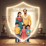Happy Indian family protected by term insurance shield