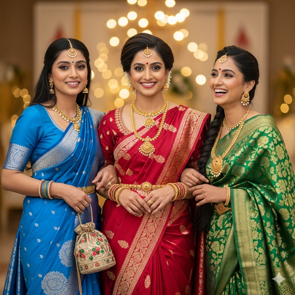 Indian women's wearing saaree and accessories
