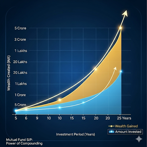 Mutual fund investment SIP growth graph for long term wealth creation