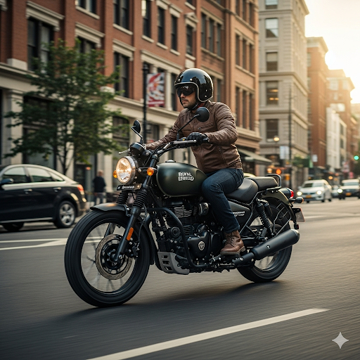 Royal Enfield Hunter 350 on a city street