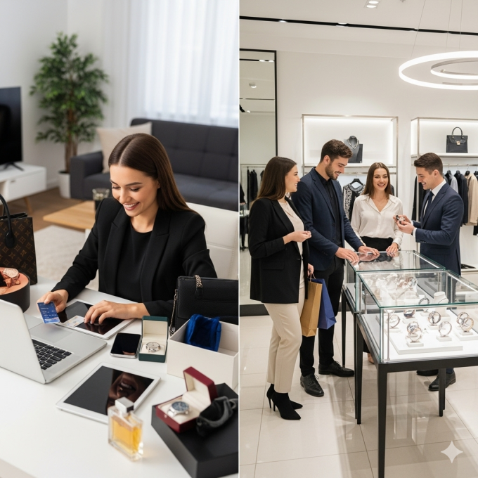 Gen Z Young customers buying expensive items online or in store