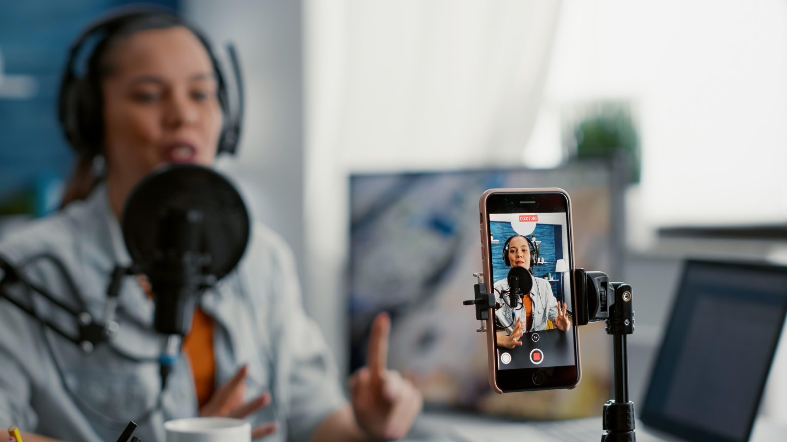 Indian digital creator recording educational video on smartphone