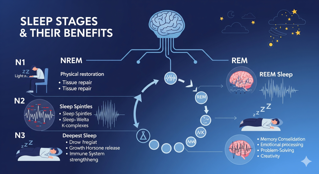 infographic-showing-the-REM-and-NREM-sleep-stages-and-their-benefits.