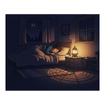 person peacefully sleeping in a dark, cozy room: