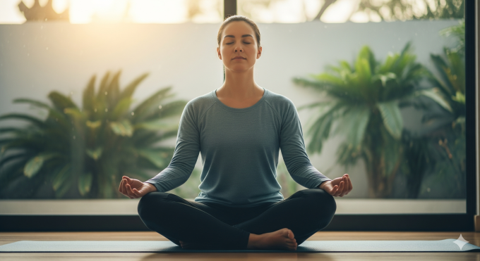 person practicing yoga and meditation for better mental health