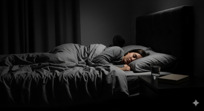 person sleeping peacefully in a dark