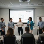 startup team pitching to investors