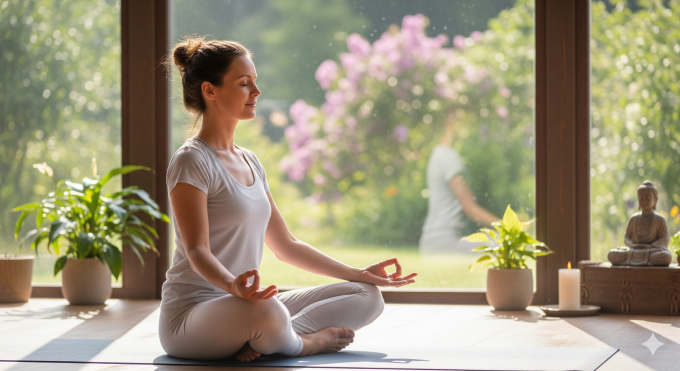 Woman practicing yoga and meditation for health