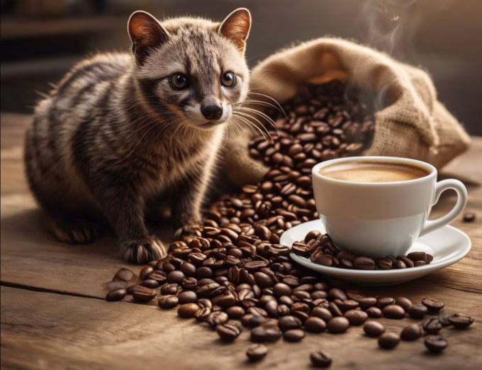 Civet cat, coffee beans