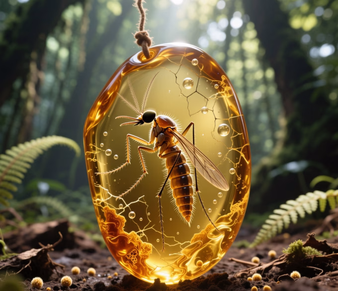 Fossilized mosquito larva