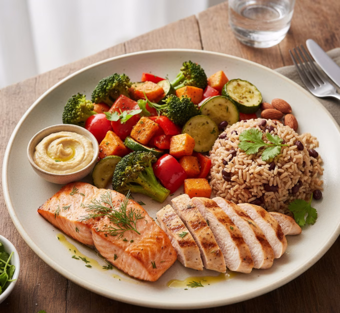 Healthy-meal-plate-with-protein-vegetables-and-complex-carbs