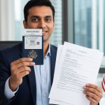 Indian-professional-holding-US-visa-paperwork