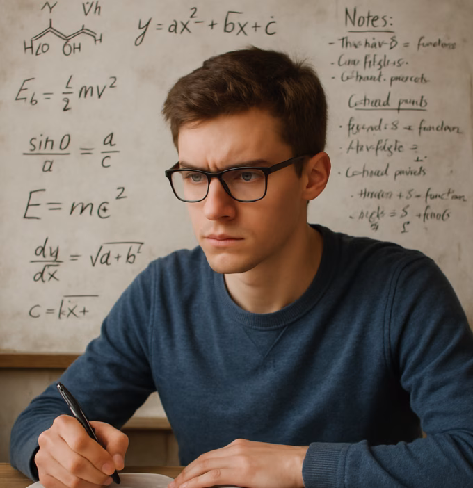 Student visualizing formulas and notes