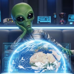 alien looking bored while watching Earth