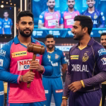 image showing Sanju Samson, Venkatesh Iyer and other cricket players with an IPL auction hammer in the background