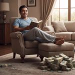 person relaxing with money