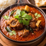 spicy Mysore mutton curry garnished with fresh coriander