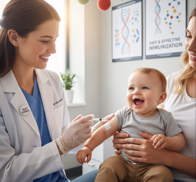 vaccinating a happy baby