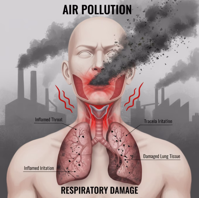 Air pollution affecting throat and lungs.