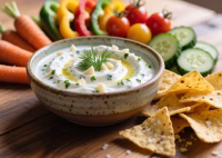 Bowl of garlicky yogurt dip