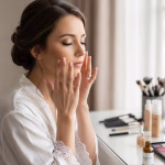 Bride applying moringa oil