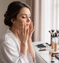 Bride applying moringa oil