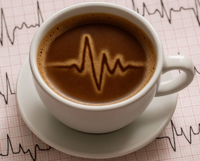 Cup of coffee with heartbeat