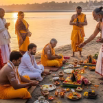 Devotees performing Pitru Puja