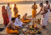 Devotees performing Pitru Puja