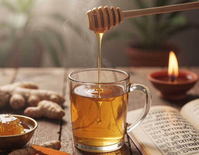Drinking warm water with honey in Ayurveda