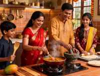 Family cooking together