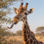 Giraffe using long tongue