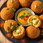 Golden crispy chicken curry rice balls