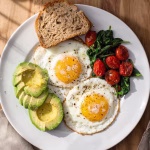 Healthy breakfast with eggs and vegetables