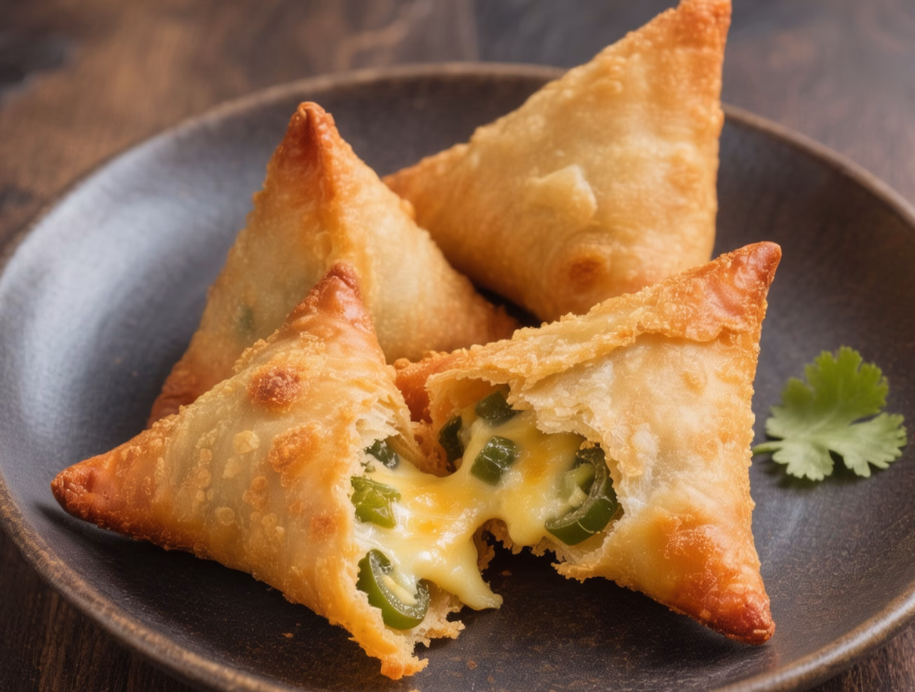 Homemade jalapeno three cheese samosas crispy and cooked