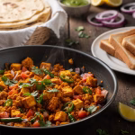 Hot paneer bhurji in pan served with bread or roti
