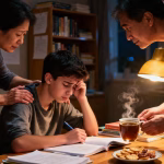 Parents supporting children during exam time