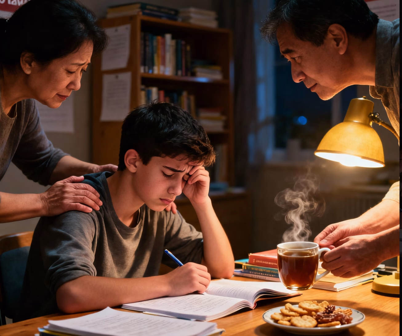 Parents supporting children during exam time