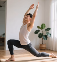 Person stretching or exercising indoors