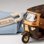 Prada’s crochet safety pin brooch and Louis Vuitton auto-rickshaw styled bag