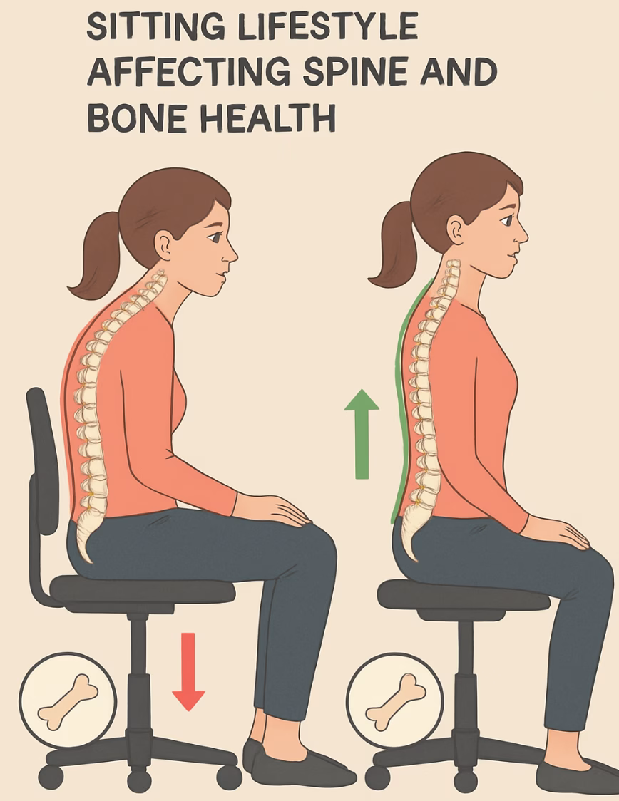 Sitting lifestyle affecting spine and bone health
